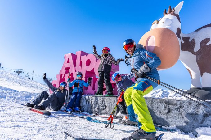 Familie skiën +_Alpe d’Huez